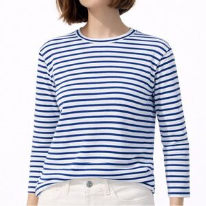 AYR The Port Tee Women’s XS Blue White Stripe Long Sleeve Pima Cotton Casual